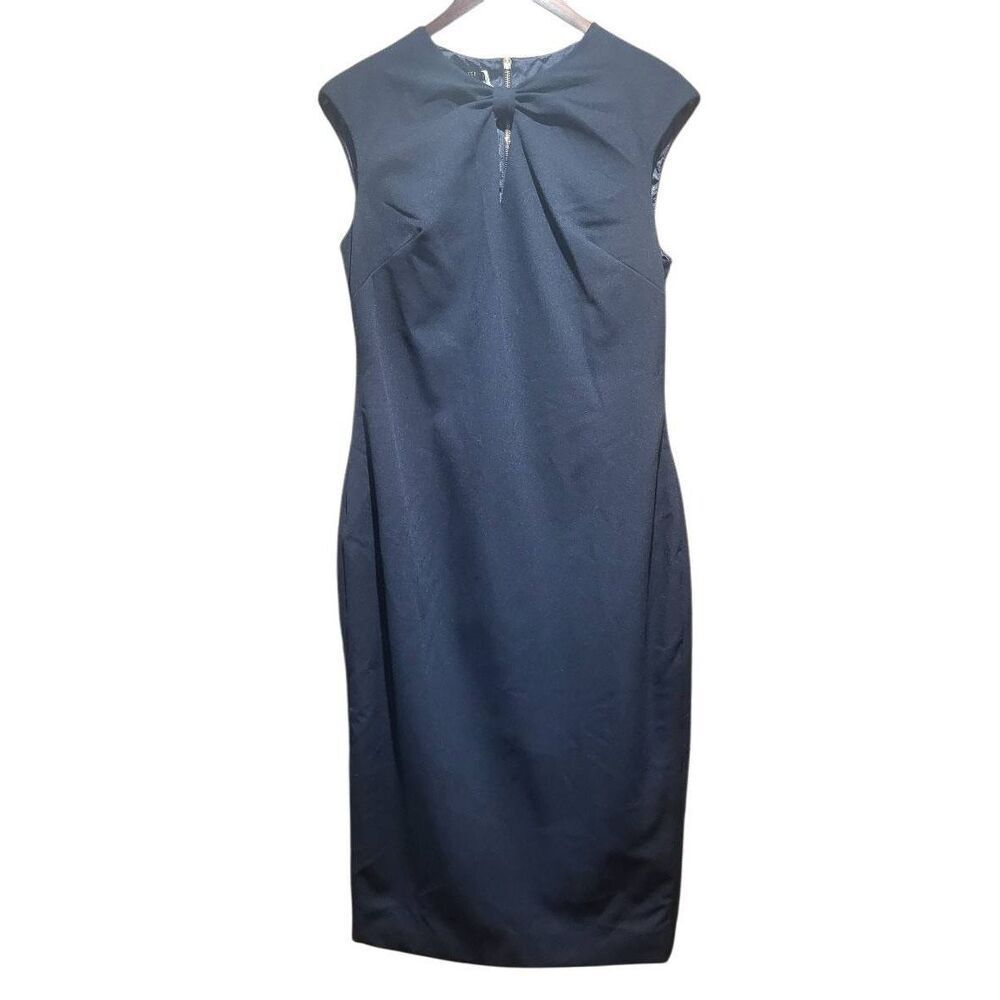 NWOT Ted Baker Kezzia Dress Women's 10 Navy Blue Bow Cutout Sheath Bodycon Ponte - Picture 3 of 7
